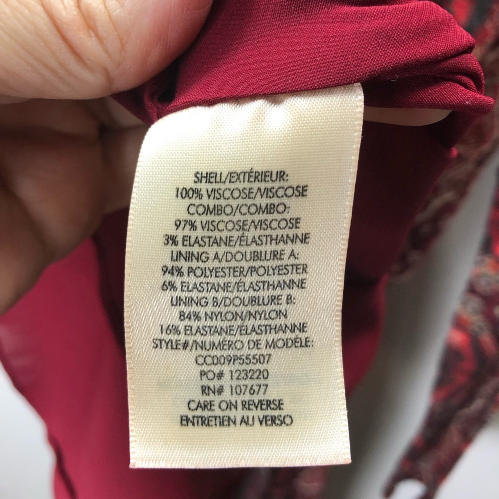 Alice + Olivia Clare Dress Long-Sleeve Turtleneck Sz 8 Midi Burgundy Geometric - Picture 11 of 13